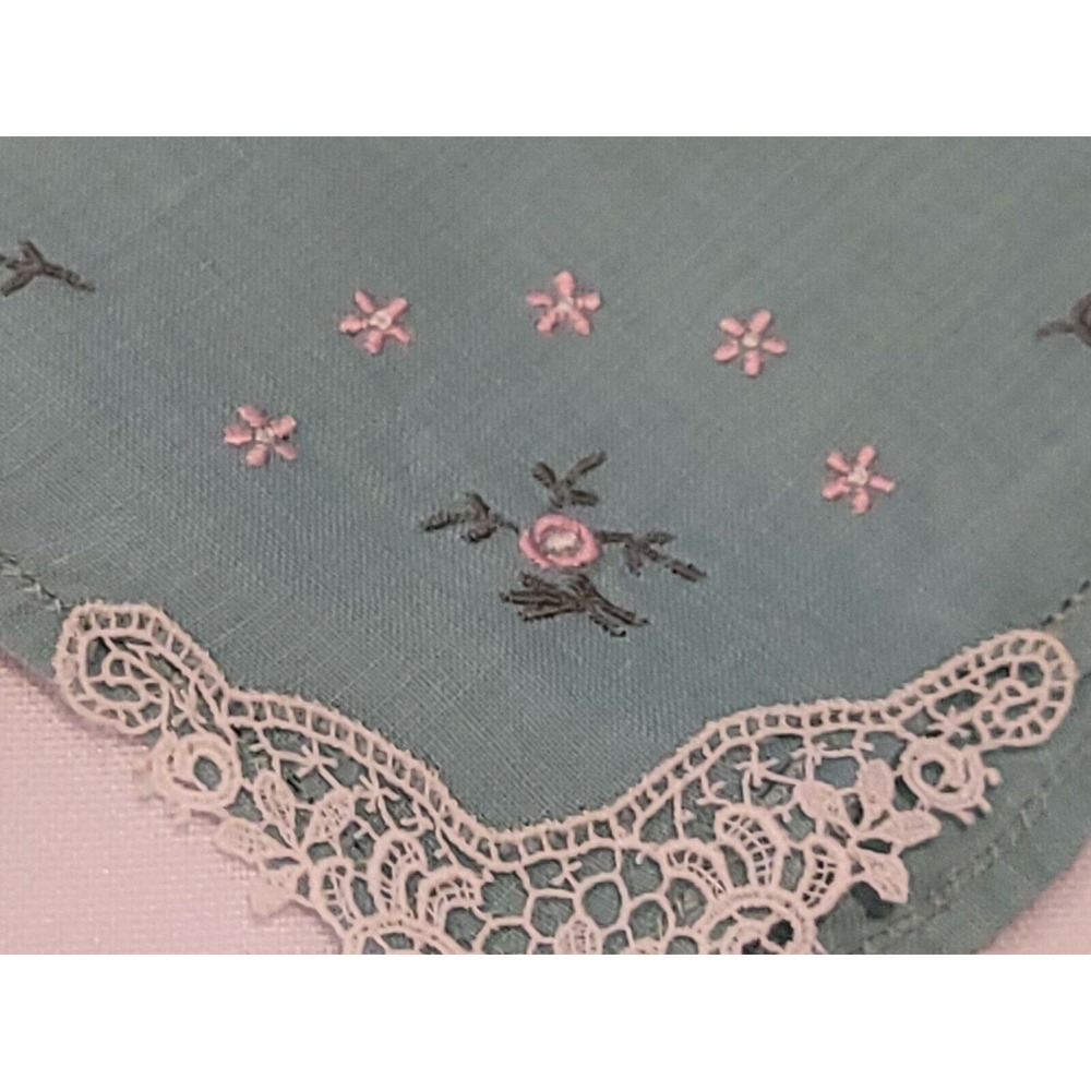 Vintage Handkerchief Set Women Floral Lace Embroidered 3pc Cotton - Picture 2 of 10